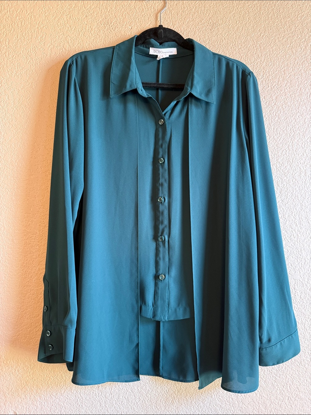 BCBGMaxAzria Teal Long-Sleeve Button Down Shirt